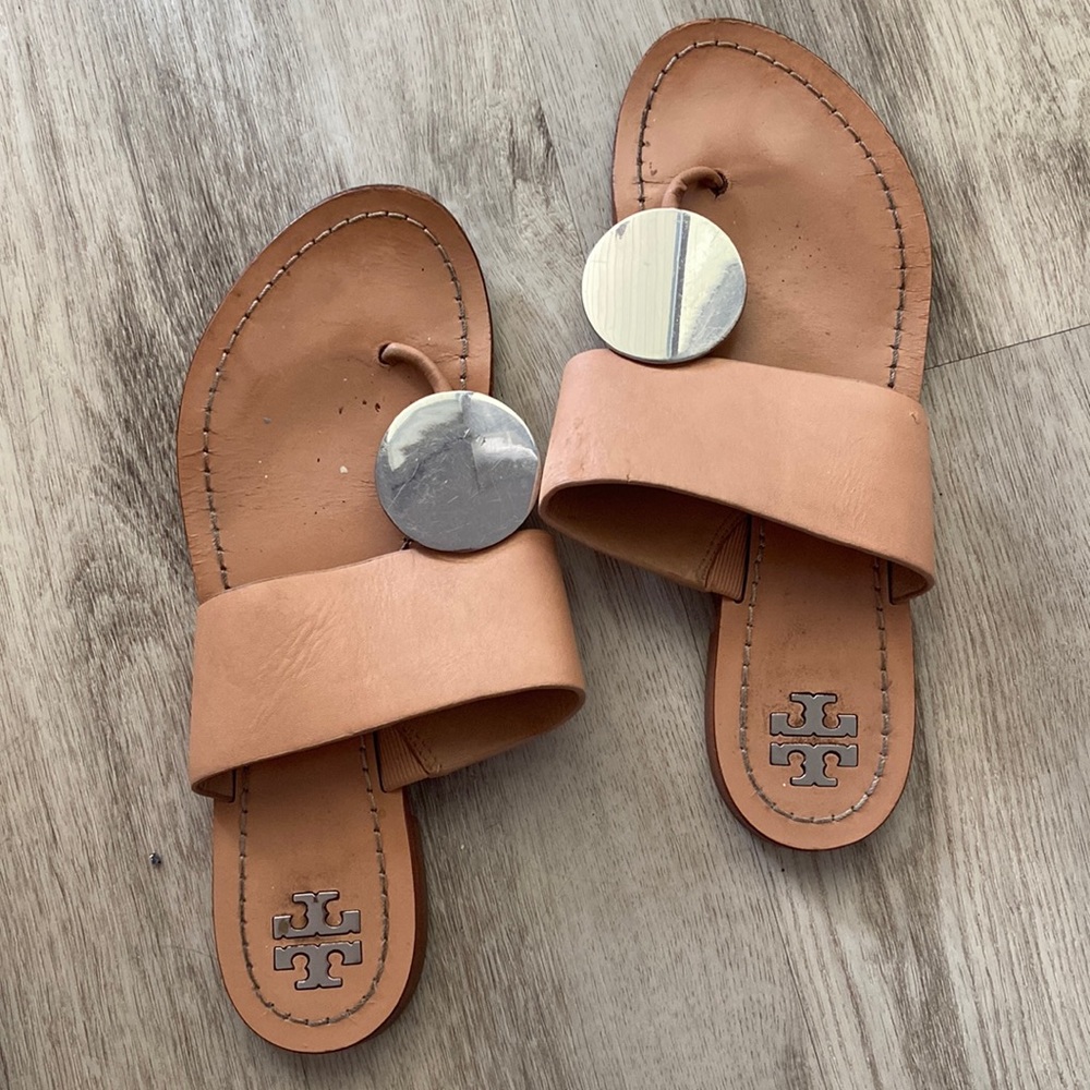 Tory Burch Patos Silver Disk Natural Vachetta